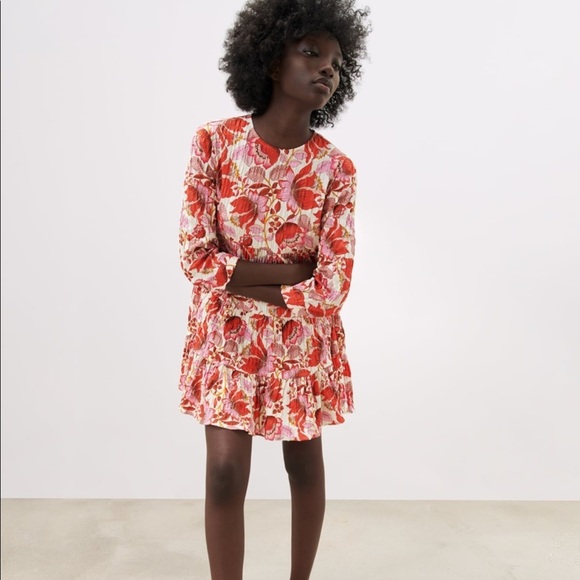 New Zara Mini Floral Dress S Red Pink - Picture 2 of 15